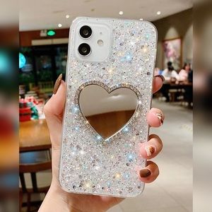 💖NEW!! Rhinestones Decor Heart Shaped Mirror Glitter Phone Case